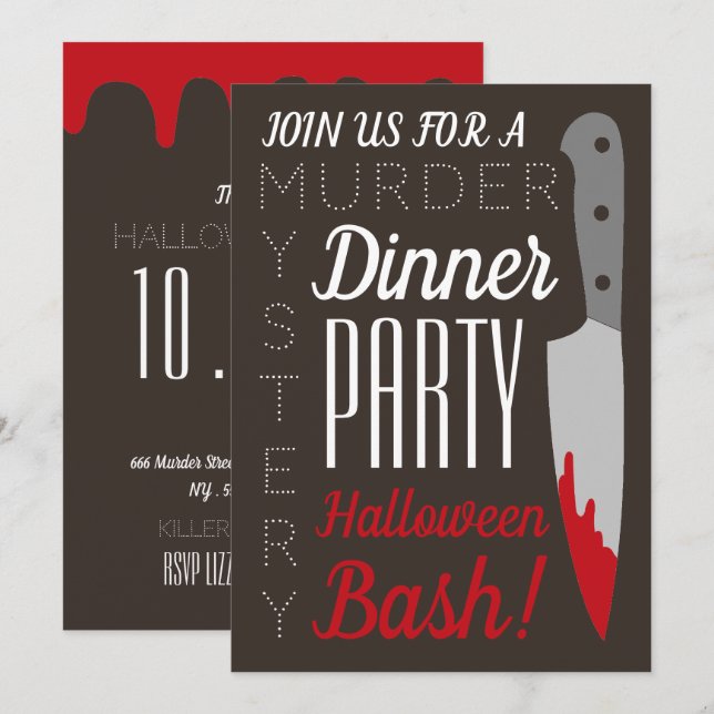 Bloody Knife, Murder Mystery Halloween Party Invitation (Front/Back)