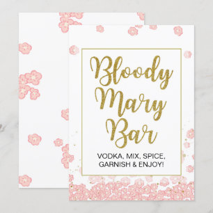 Bloody Mary Bar Sign   Pink and Gold Bridal Shower Invitation