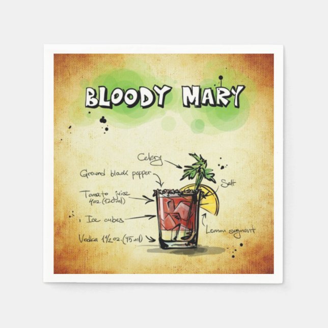 Bloody Mary Bartender Drink Recipe Napkin (Front)