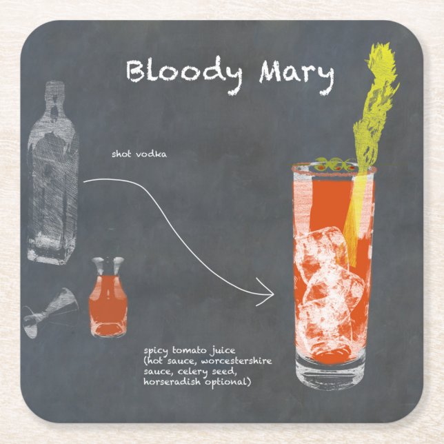 Bloody Mary Recipe Square Paper Coaster (Front)