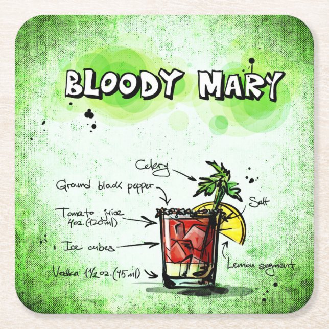 Bloody Mary recipe Square Paper Coaster (Front)