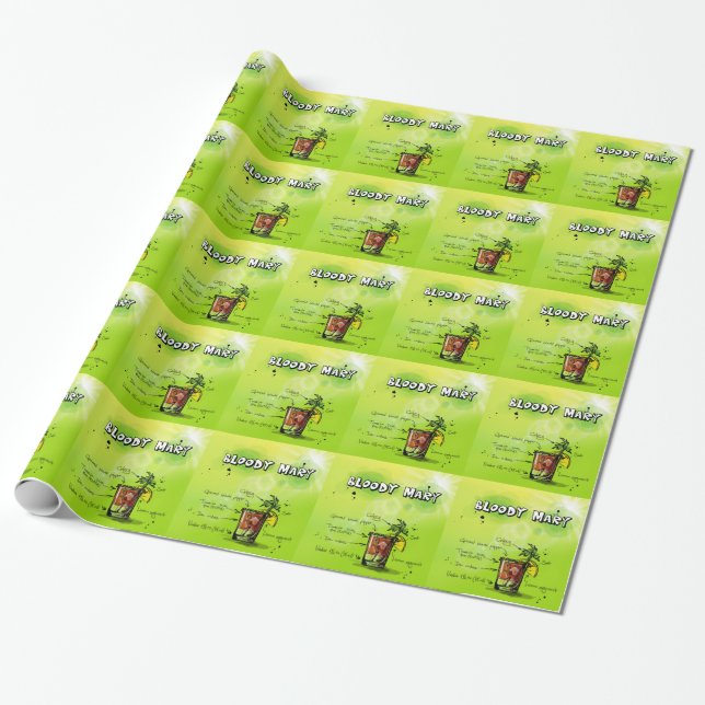 Bloody Mary Recipe Wrapping Paper (Unrolled)