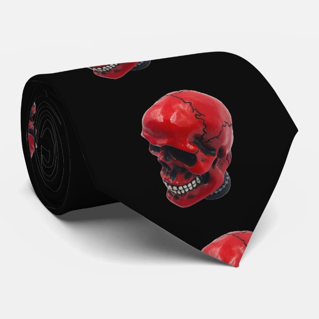 Bloody Red Skull on Black Halloween Tie (Rolled)
