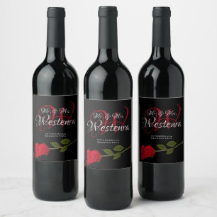Bloody Rose elegant black Gothic wedding Wine Label