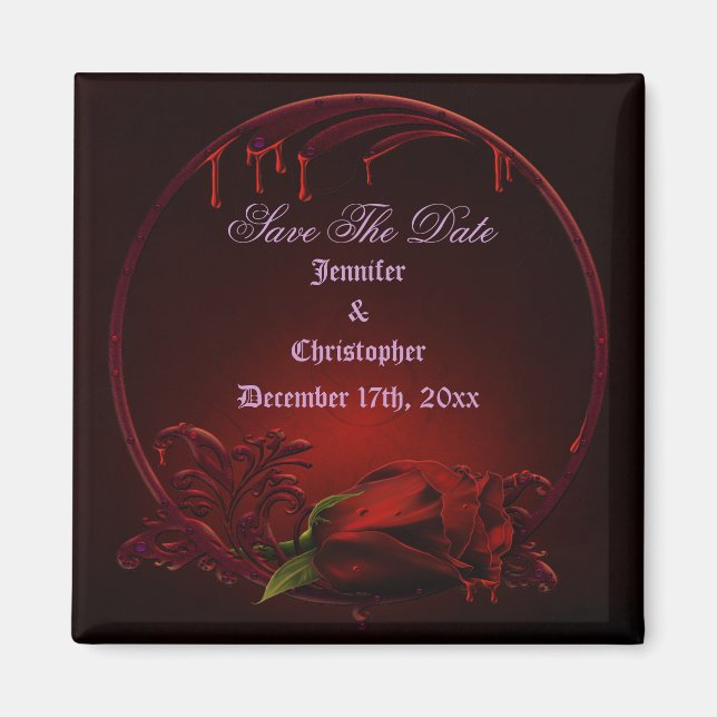 Bloody Rose Frame Save The Date Goth Wedding Magnet (Front)