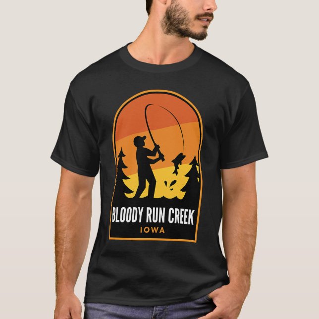 Bloody Run Creek Iowa Fishing T-Shirt (Front)