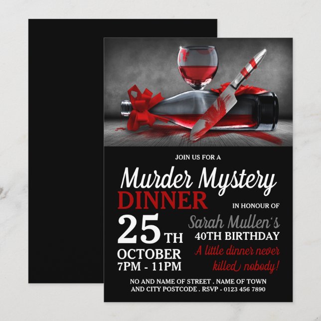 Bloody Scene, Murder Mystery Birthday Dinner Invitation (Front/Back)