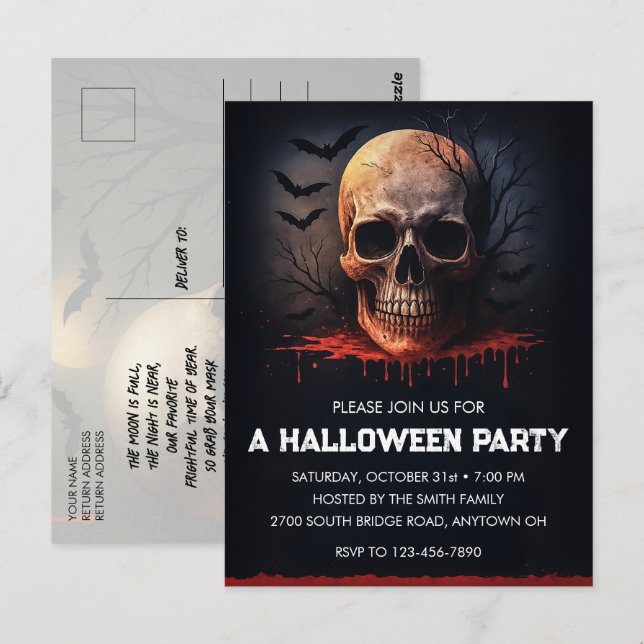 Bloody Skull Halloween Party Invitation Postcard (Front/Back)