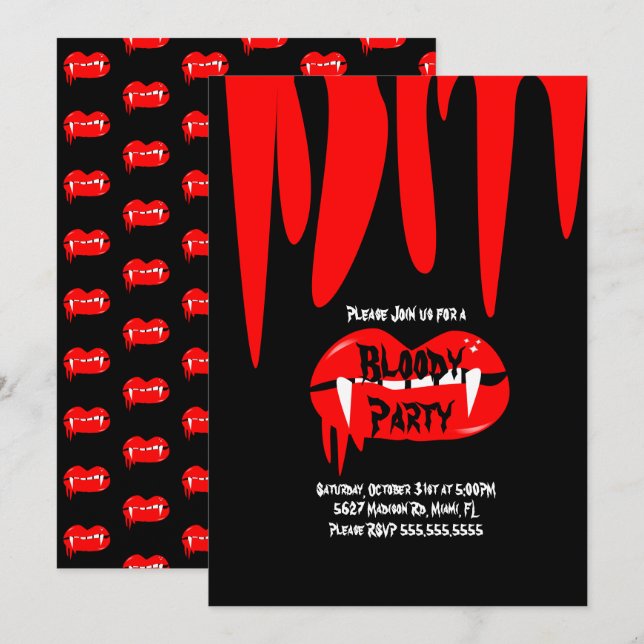 Bloody Vampire Halloween Birthday Party Invitation (Front/Back)