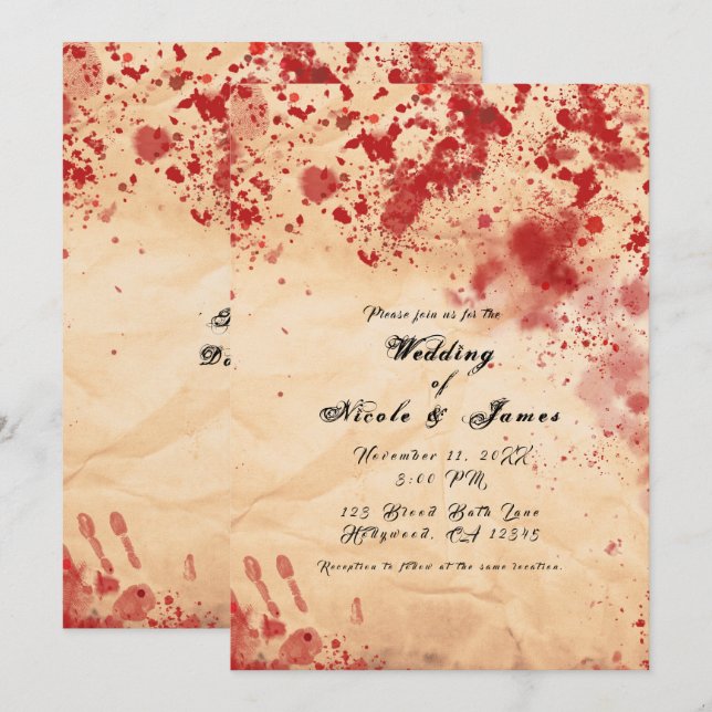 Bloody Vintage Paper Halloween Gothic Wedding Invitation (Front/Back)