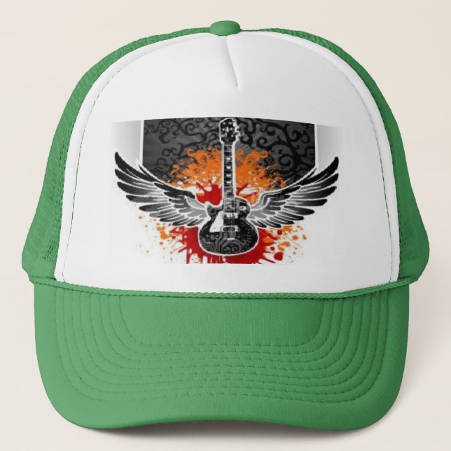 Bloody Winged Guitar Baseball Trucker Hat Custom (Front)