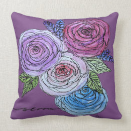 Bloom 4 Roses (purple) Throw Pillow
