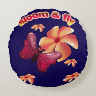 Bloom and Fly Butterfly Flower Aesthetic Cute Insp Round Pillow