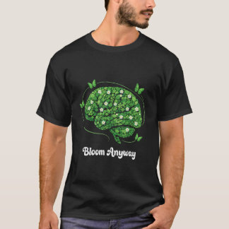 Bloom Anyway Floral Retro Brain Mental Health Awar T-Shirt