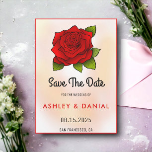 Bloom blush red rose floral Wedding Save the Date Invitation