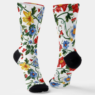 Bloom Boldly   Colorful Floral Pattern Crew Socks 