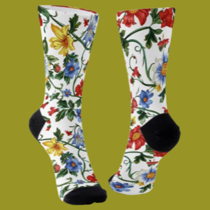Bloom Boldly   Colourful Floral Pattern Crew Socks