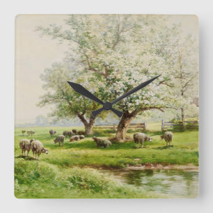 Bloom Fine Art Watercolor Pastoral Landscape Square Wall Clock
