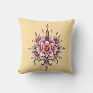 Bloom & Flame – Vintage Floral Elegance Throw Pillow