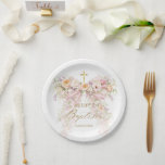 Bloom Floral Bow Girl Baptism Paper Plate<br><div class="desc">Baby in bloom Floral Bow Girl Baby Shower</div>