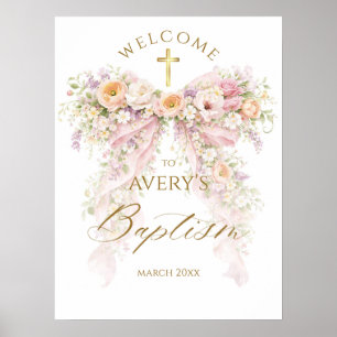 Bloom Floral Bow Girl Baptism Poster