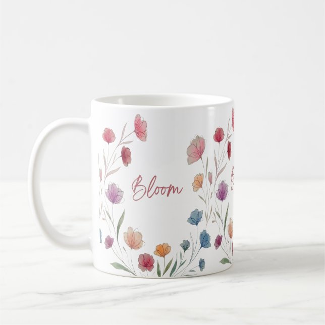 Bloom Floral Soft Pastel Botanical Inspirational  Coffee Mug (Left)