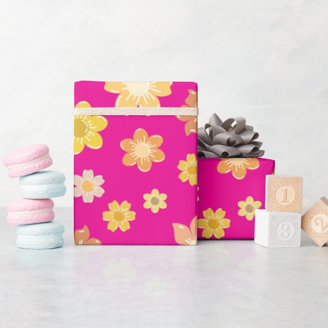 Bloom Flowers Fuchsia Seamless Fall Birthday Gift Wrapping Paper (Baby Shower)