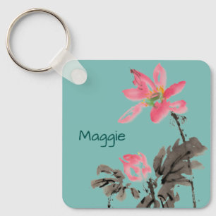 Bloom Flowers Positive Quote Personalized Add Name Keychain