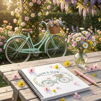 Bloom & Glow Vintage Floral Bicycle Spring Garden  Notebook