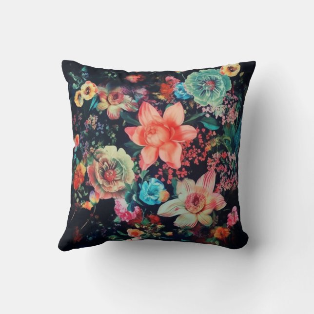 Bloom in Style: Colourful Floral Design Throw Pillow (Back)