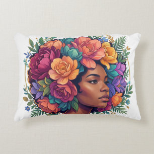 Bloom Inspirational Black Woman Floral Afro Accent Pillow