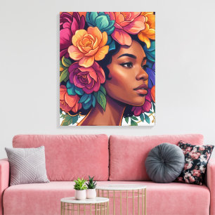 Bloom Inspirational Black Woman Floral Afro close Canvas Print