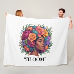 Bloom Inspirational Black Woman Floral Afro Fleece Blanket