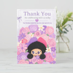 Bloom Kitty Floral Thank You Card   kids birthday 