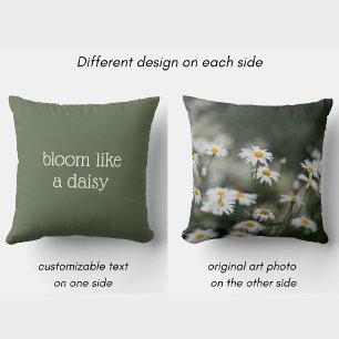Bloom Like a Daisy, custom text green floral Throw Pillow