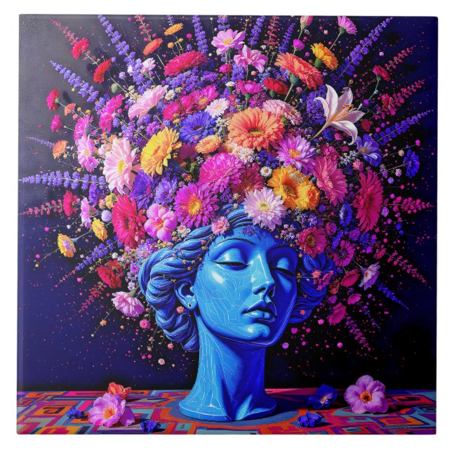 "Bloom of Eternity" – A Colourful Surreal Portrait Tile (Front)