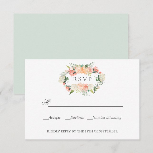Bloom Peach Pink Botanical WEDDING RSVP  (Front/Back)