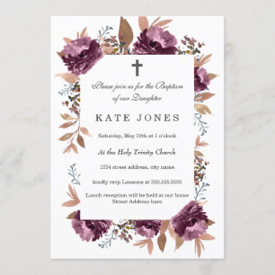 Bloom Purple Aquarelle Baptême Invitation