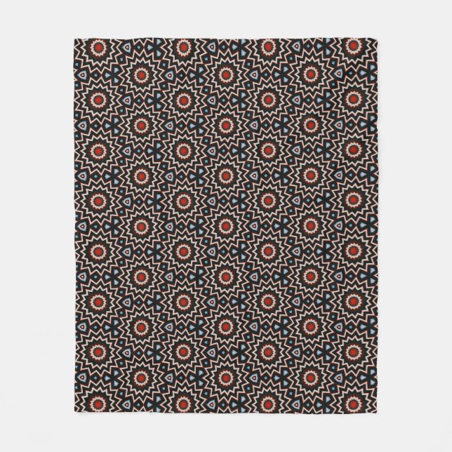 Bloom red blue white star circle pattern fleece blanket (Front)