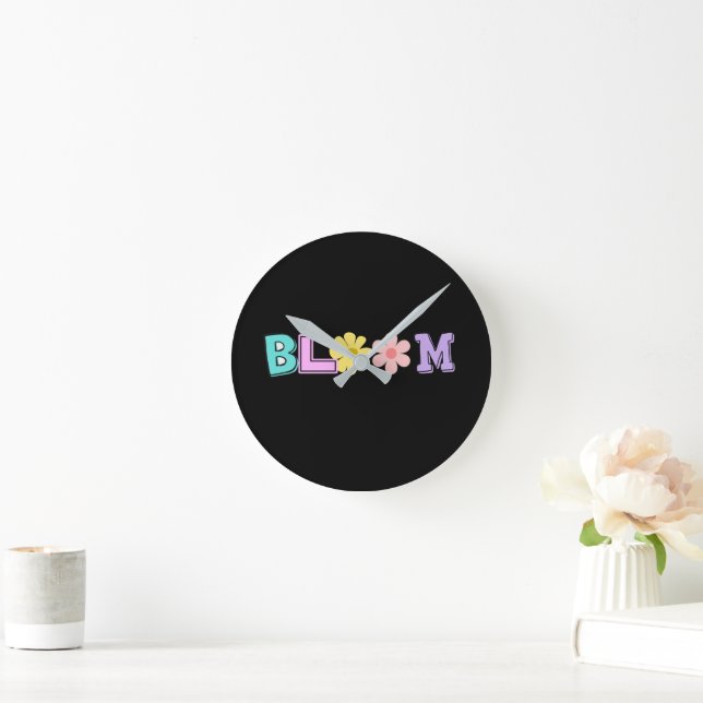 Bloom Retro Pastel Floral Round Clock (Home)