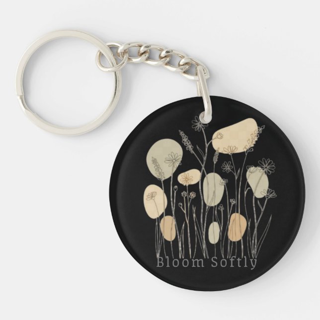 Bloom Softly - Minimalist Wildflower Line Art  Keychain (Front)