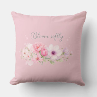 Bloom Softly – Pastel Watercolor Floral Throw Pillow