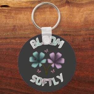 Bloom Softly Spring Floral Design Pastel Cottageco Keychain
