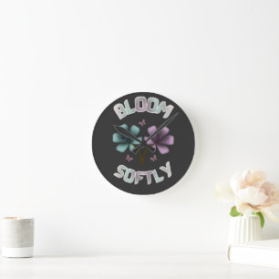 Bloom Softly Spring Floral Design Pastel Cottageco Round Clock