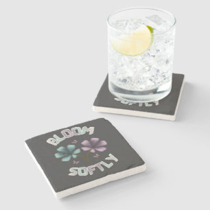 Bloom Softly Spring Floral Design Pastel Cottageco Stone Coaster