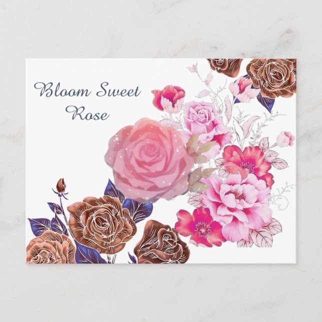 Bloom Sweet Rose  Postcard (Front)