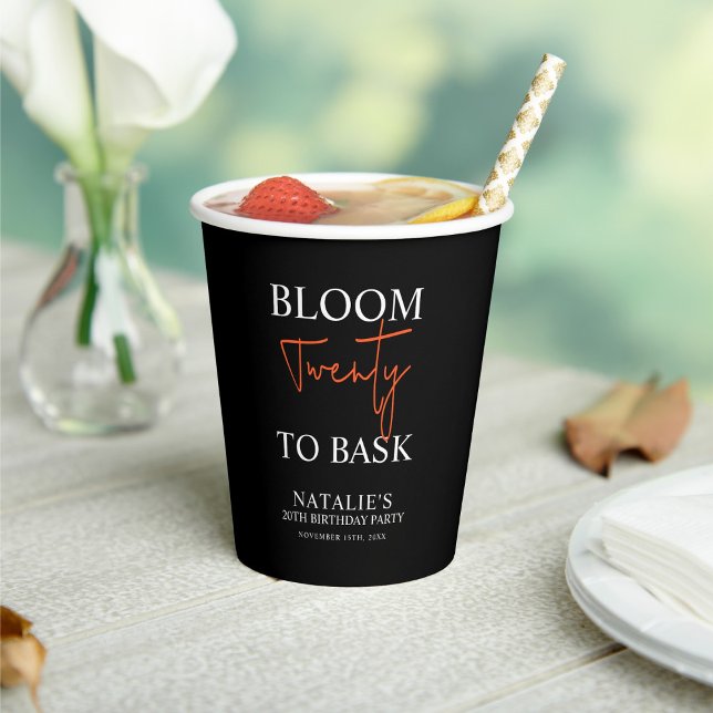 Bloom Twenty to Bask I Black Adult Birthday Party Paper Cups (Creator Uploaded)