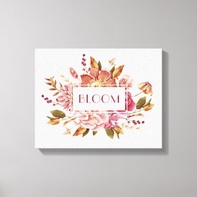 Bloom Typography | Elegant Pink Floral Bouquet Canvas Print (Front)
