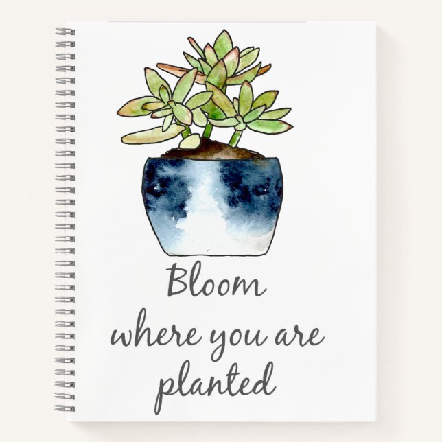 Bloom Where Planted Jade Pot Spiral Notebook (Front)