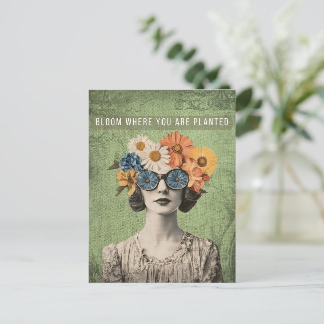 Bloom Where Planted Surreal Flower Woman Postcard (Standing Front)
